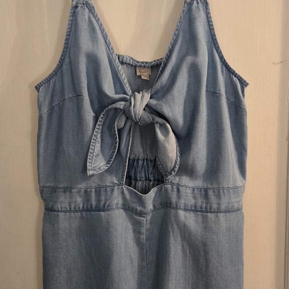 NWT, Ann Taylor LOFT Beach, Chambray, Tie Front Romper, Size: M - Picture 7 of 10